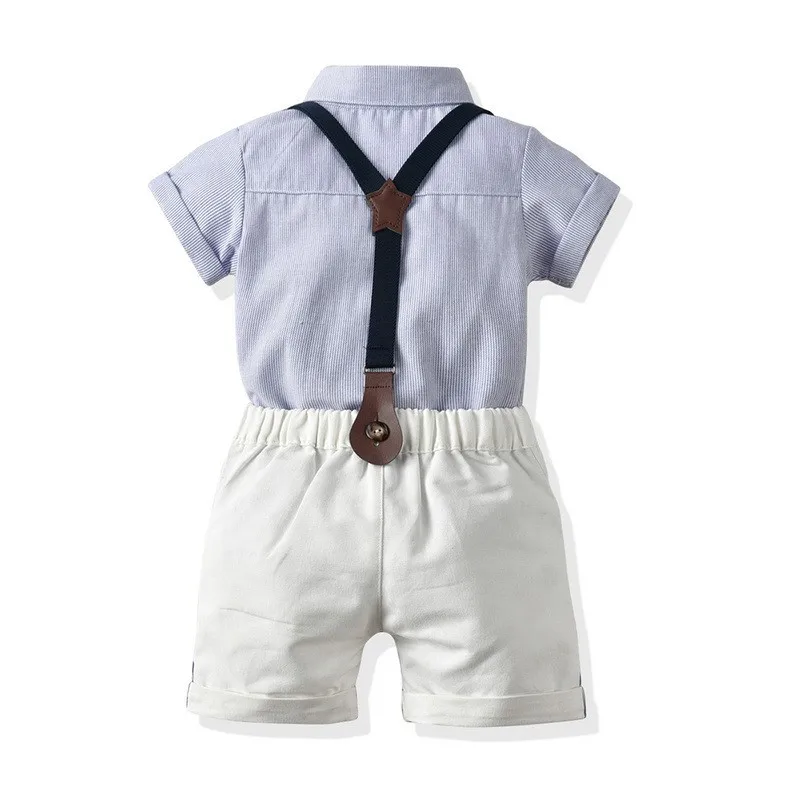 Baby Boy Formal Cotton Clothes Set Bow Tie Shirt+Strap Shorts 2PCS Infant Toddler Child Summer Suit Birthday Baby Clothes 0-5Y