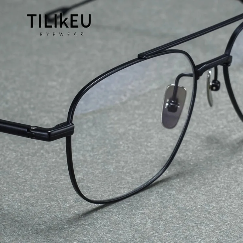 

Винтажная оправа для очков с двойным лучом для мужчин и женщин, сверхлегкая фотохромная оправа из чистого титана с большим лицом и защитой от синего луча