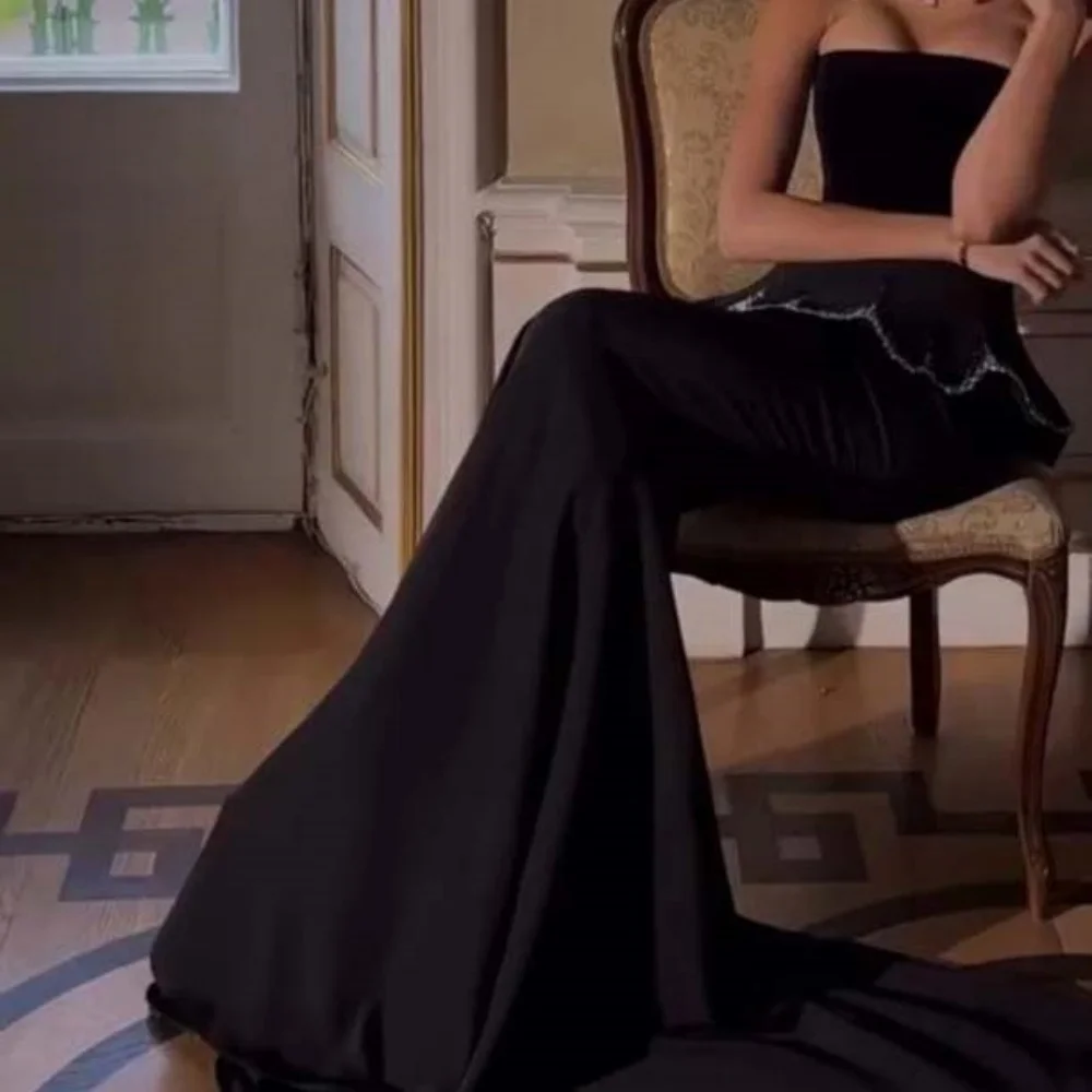 Customized Strapless Evening Dress Satin Sleeveless Gorgeous Prom Dresses Formal Occasion Zipper Beading Party Gown Robe Soiree