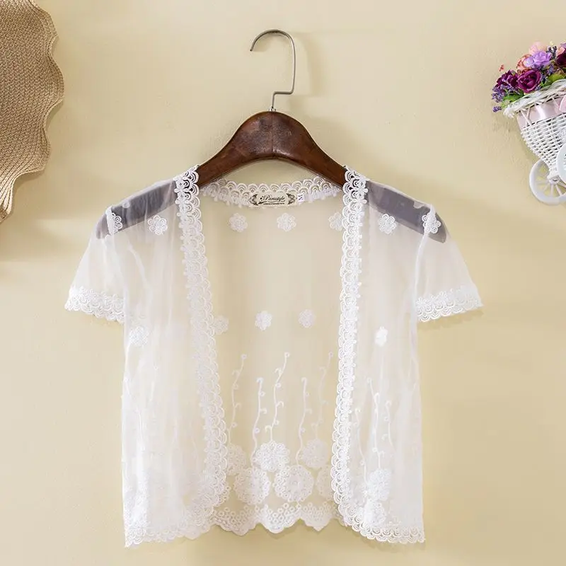 Short Sleeve Women Bolero Open Front Lace Cardigan Floral Sheer Bridal Cover Up Shrugs Crop Bolero Wedding Jackets For Dresses