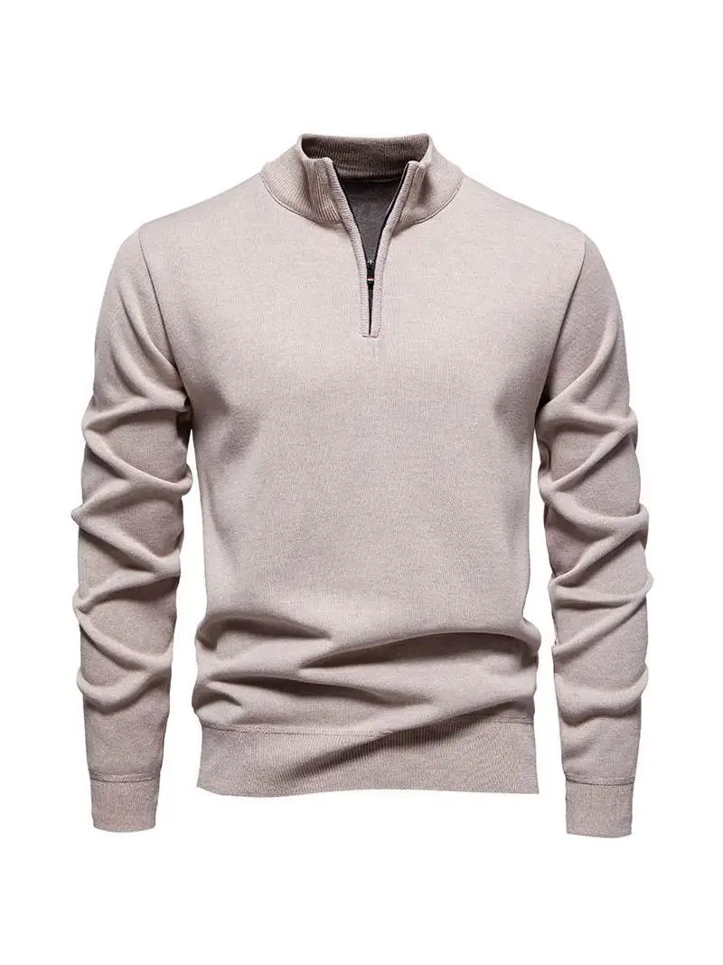 

Мужской повседневный трикотаж большого размера на молнии, однотонный свитер с воротником-стойкой, новинка осени и зимы, свободный крой, длинный свек