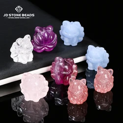1 Pc Natural Stone Pink Quartz Amethyst Carved Nine-Tailed Fox Shape Bead Cartoon Pendant For Jewelry Making Diy Accessory