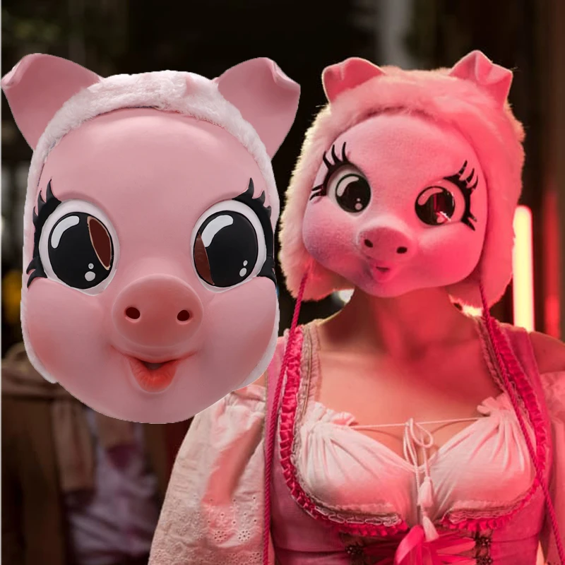 CostumeBuy Killing Eve Season 2 Cosplay Jodie Comer Villanelle Pink Pig Mask Halloween Mask Headwear Prop Accessories for Unisex