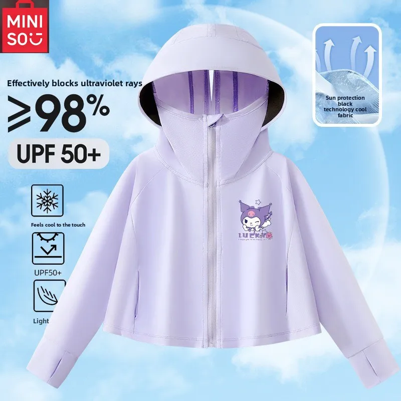 miniso-kuromi-felpa-con-cappuccio-protezione-solare-cardigan-abbigliamento-estate-autunno-ragazzo-ragazze-cappotto-sottile-per-protezione-solare-giacca-da-spiaggia-per-bambini-regalo-all'aperto