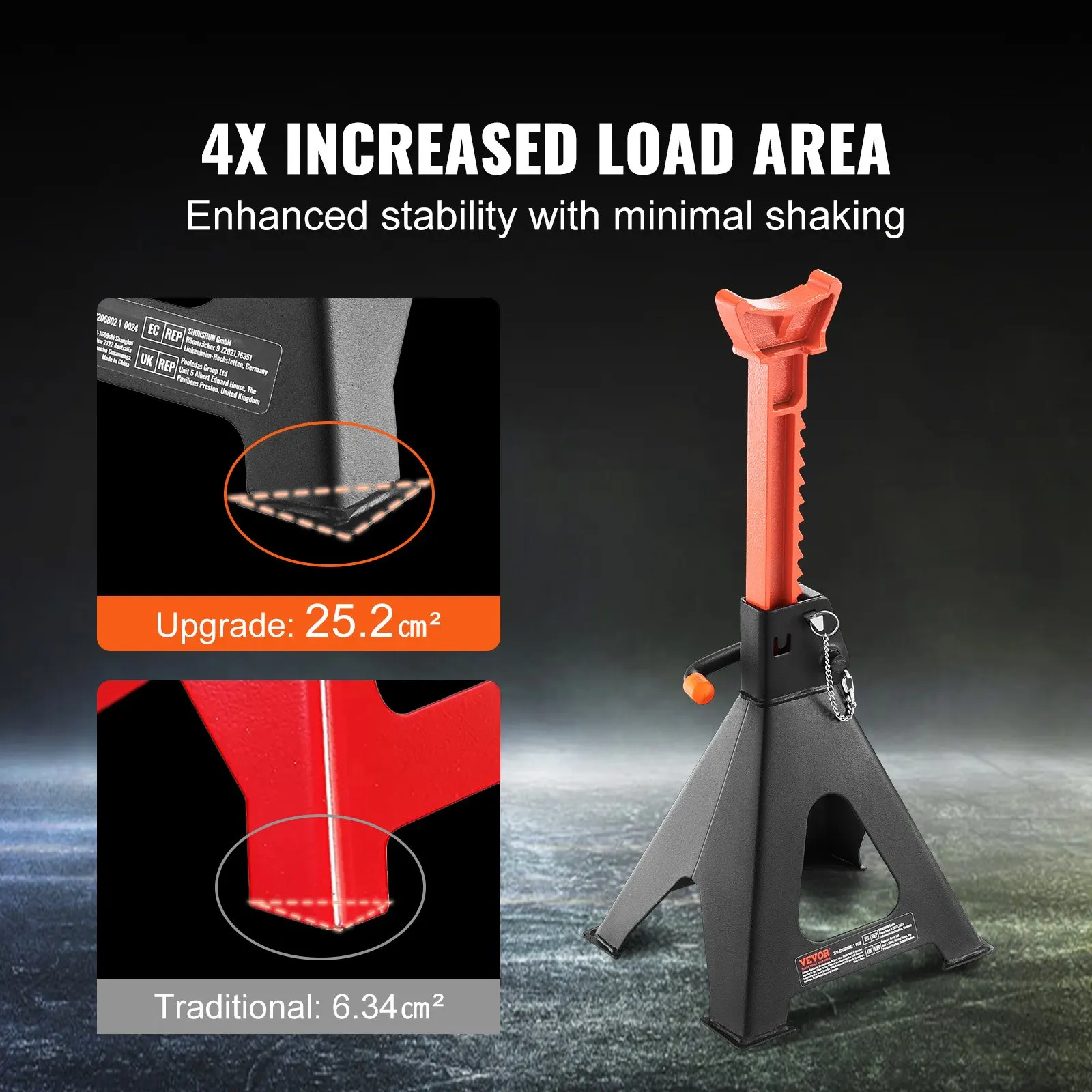 حامل جاك سيارة بسعة 6 طن 13,000 رطل، قفل مزدوج، ارتفاع قابل للتعديل 14.2 -23 بوصة، لرفع سيارات الدفع الرباعي، شاحنة بيك اب، زوج واحد