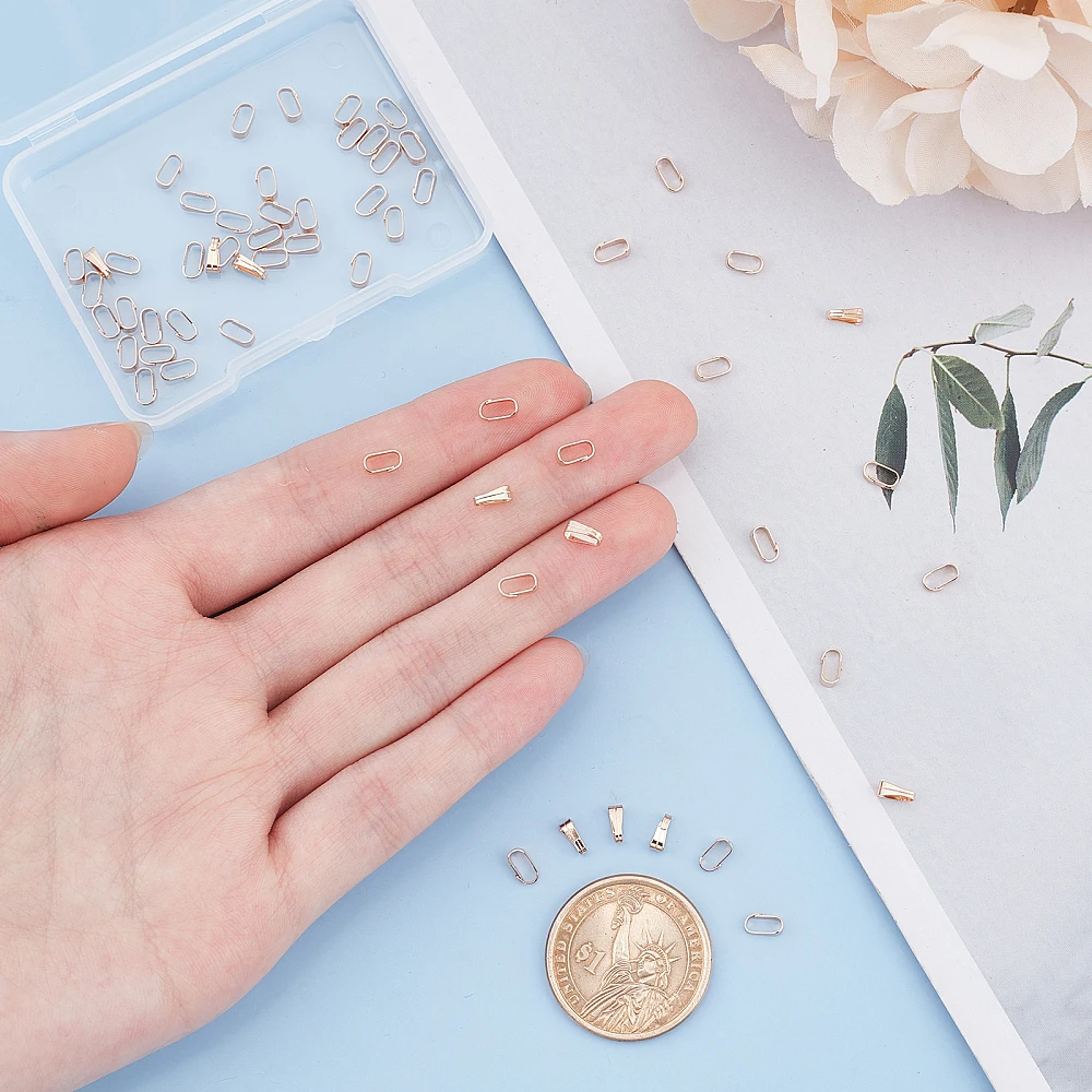 100pcs Golden Rose Gold Snap On Bails Stainless Steel Pendant Clasps Connectors Pendant Bails for DIY Dangle Charms Jewelry