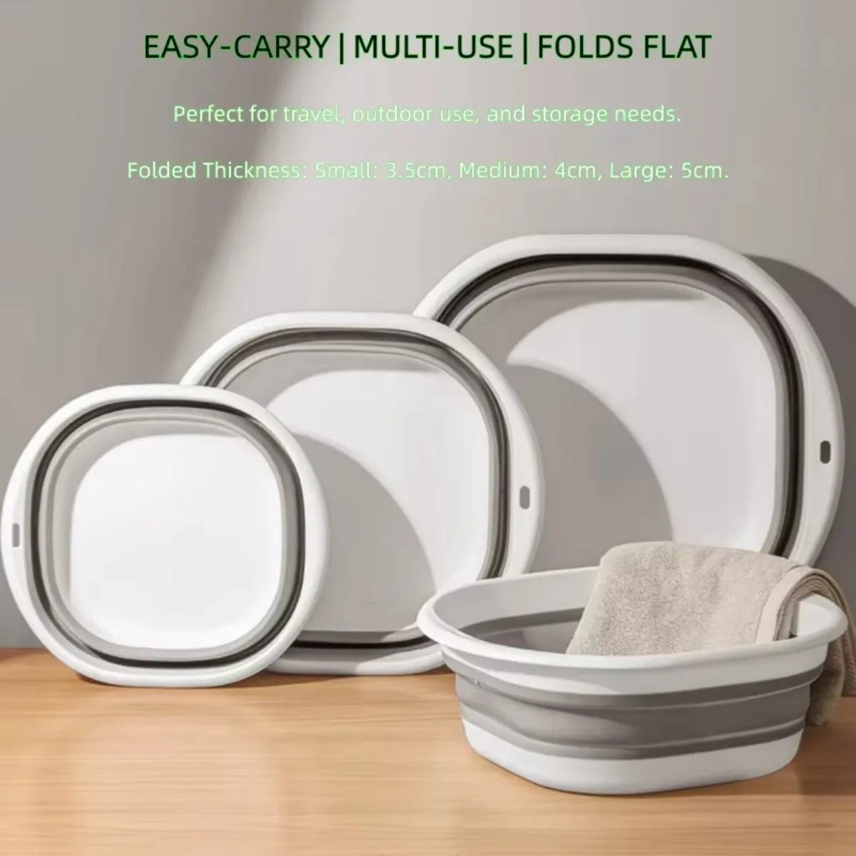 Portable Collapsible Basin | Space-Saving Foldable Tub for Travel & Outdoor | Made of Thickened PP+TPR Material