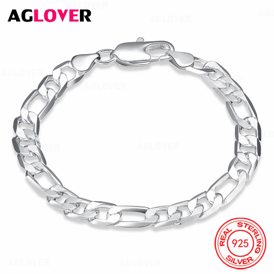

AGLOVER 925 Sterling Silver 10mm Cuban Chain 3 in 1 Bracelet Charm Cute Women Party Jewelry
