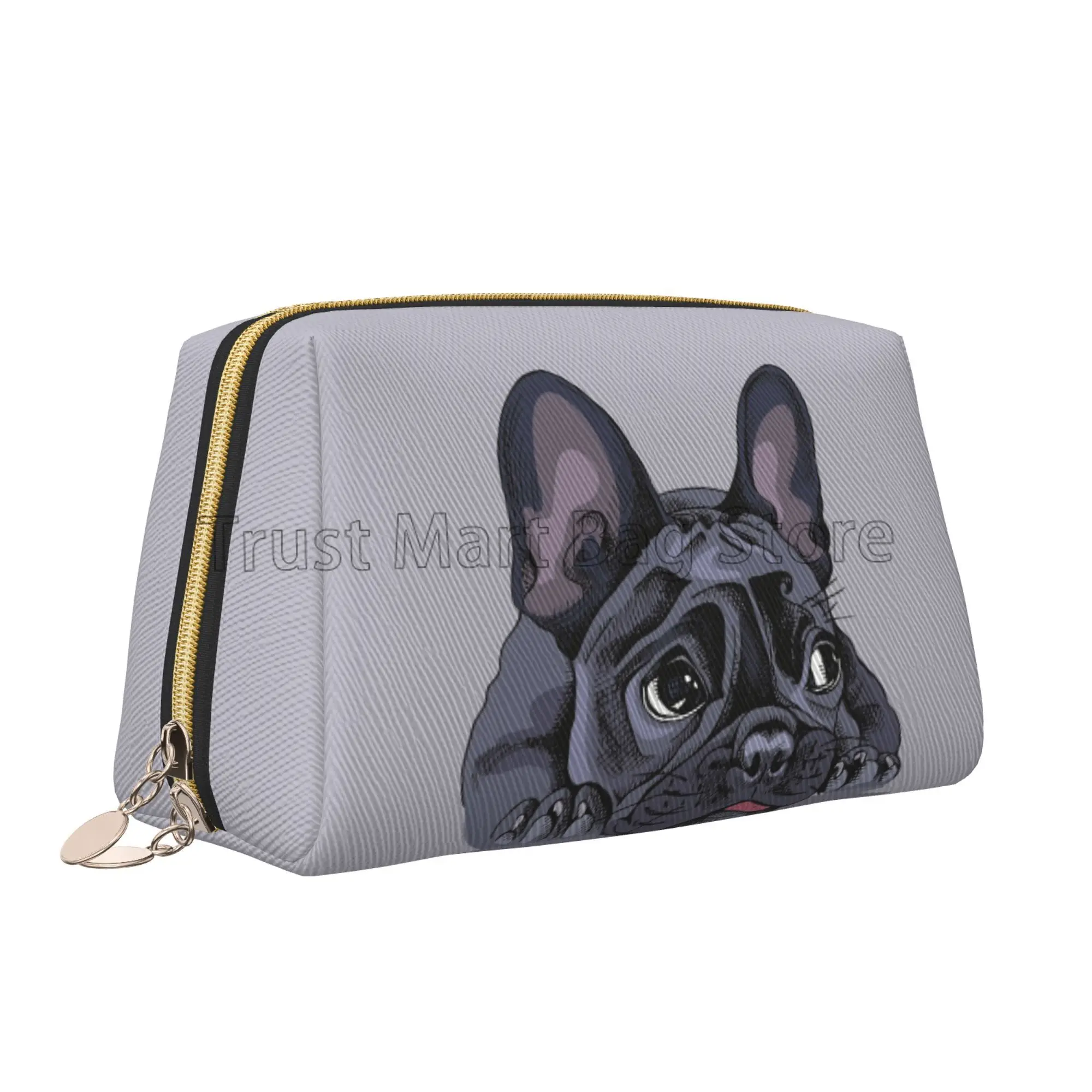 French Bulldog Art Print Cosmetic Bag Women Cute Leather Makeup Bag Large Capacity Travel Pouch Bags Zipper Makeup Organizer