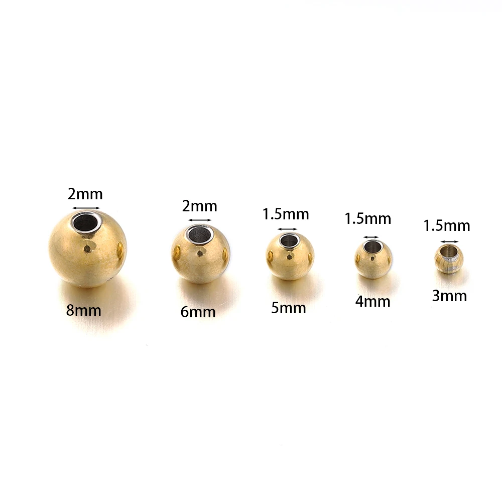 30-100Pcs 3-8 mm Gold Color Stainless Steel Charm Round Loose Spacer Beads For DIY Bracelet Necklace Jewelry Making Accessories