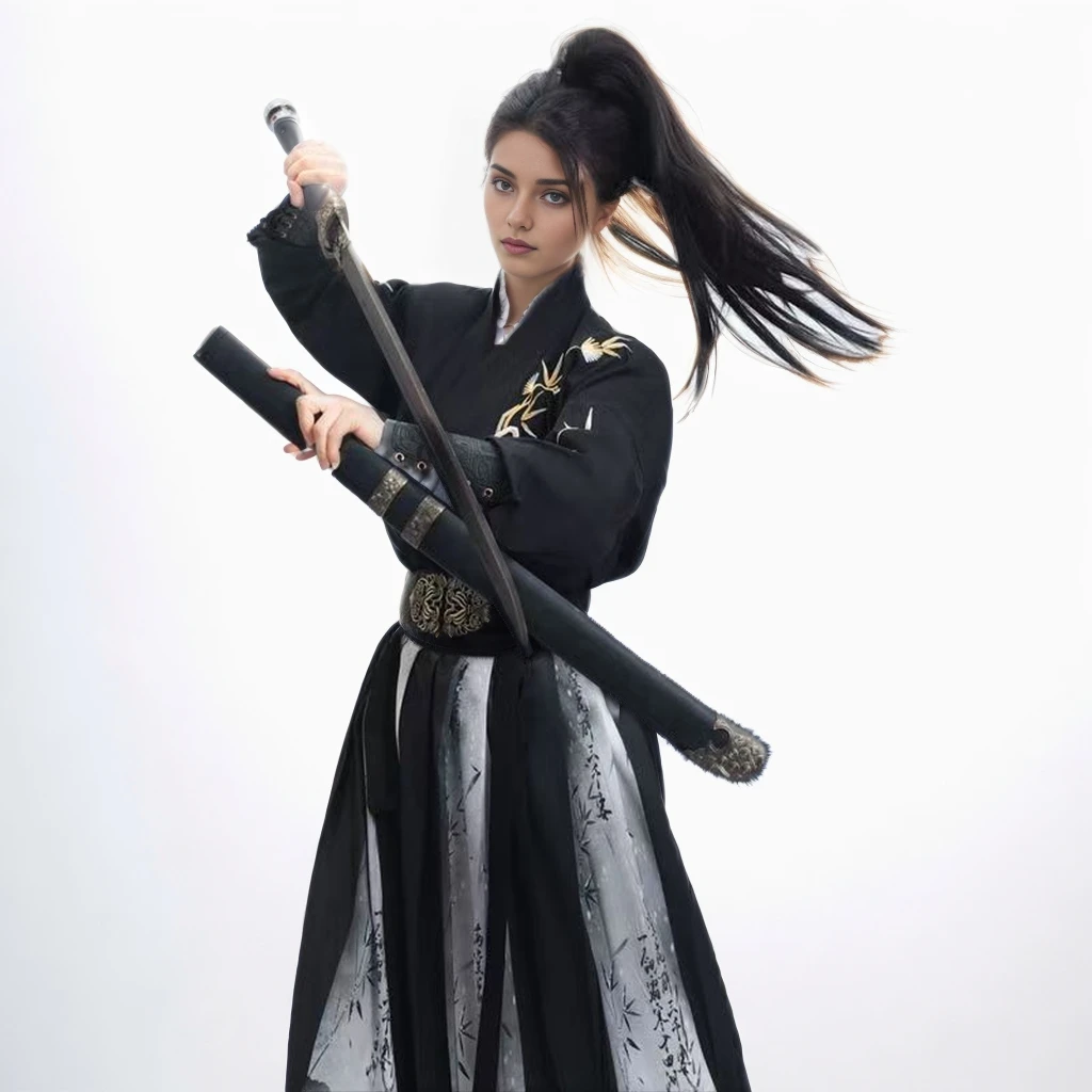 

Samurai Costume Set Top & Skirt Japanese Chinese Warrior Outfit Unisex Adult Cosplay Martial Arts Kimono Hanfu with Embroidery