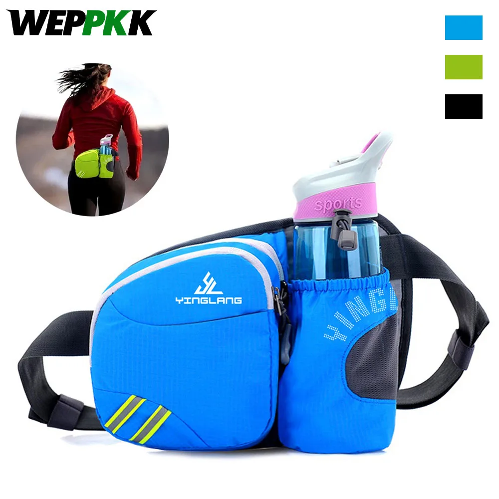 

Waist Bag with Water Bottle Holder, Hip Bum Bag Zipper Pocket for Running Cycling Traveling Walking, Not Included Water Bottle