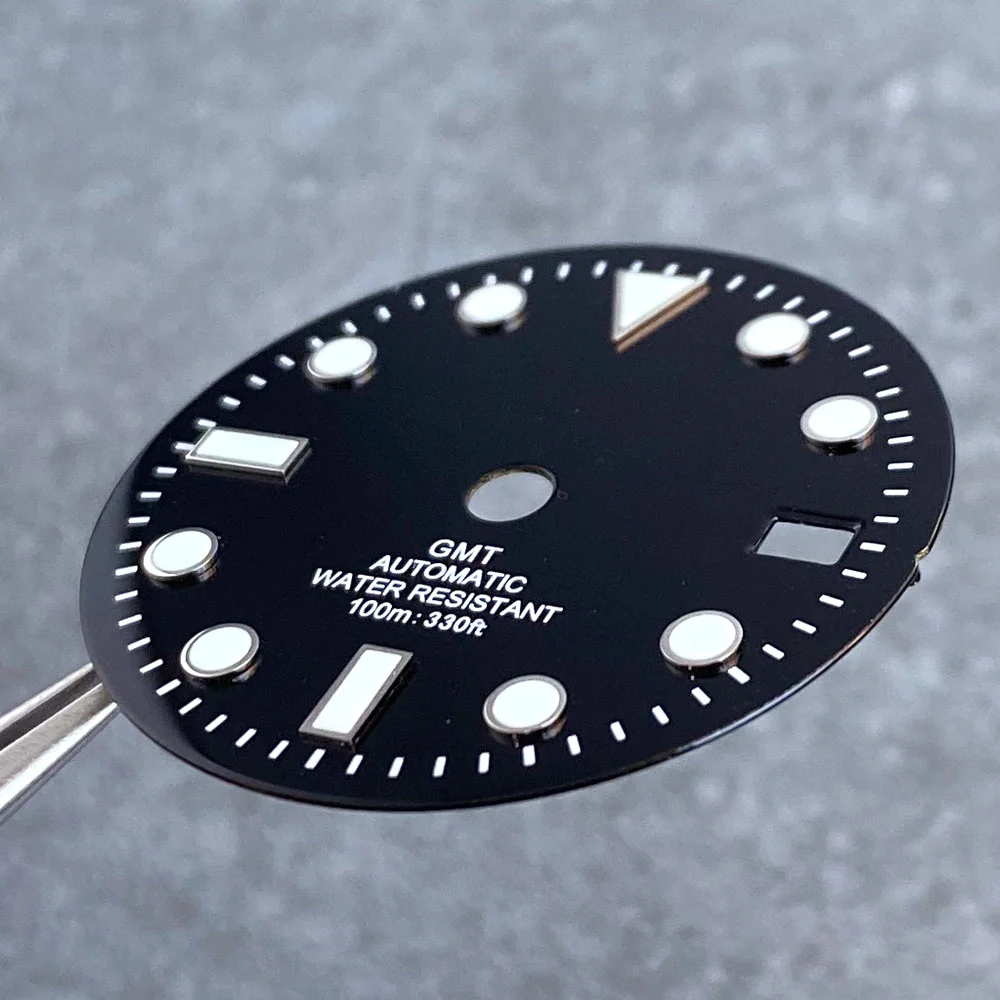 قرص أسود 29 ملم يناسب NH34 NH34A حركة أوتوماتيكية بتوقيت جرينتش أجزاء ساعة مضيئة