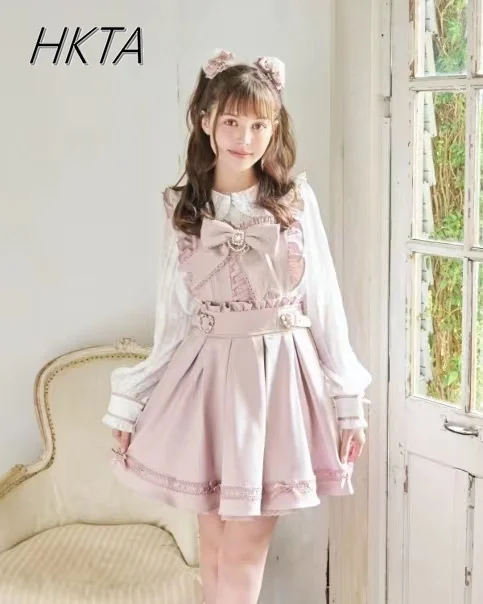 Vestido japonés Liz para niñas, vestido con tirantes y delantal desmontable bidireccional con lazo minero, vestido ajustado sin mangas con tirantes para niñas