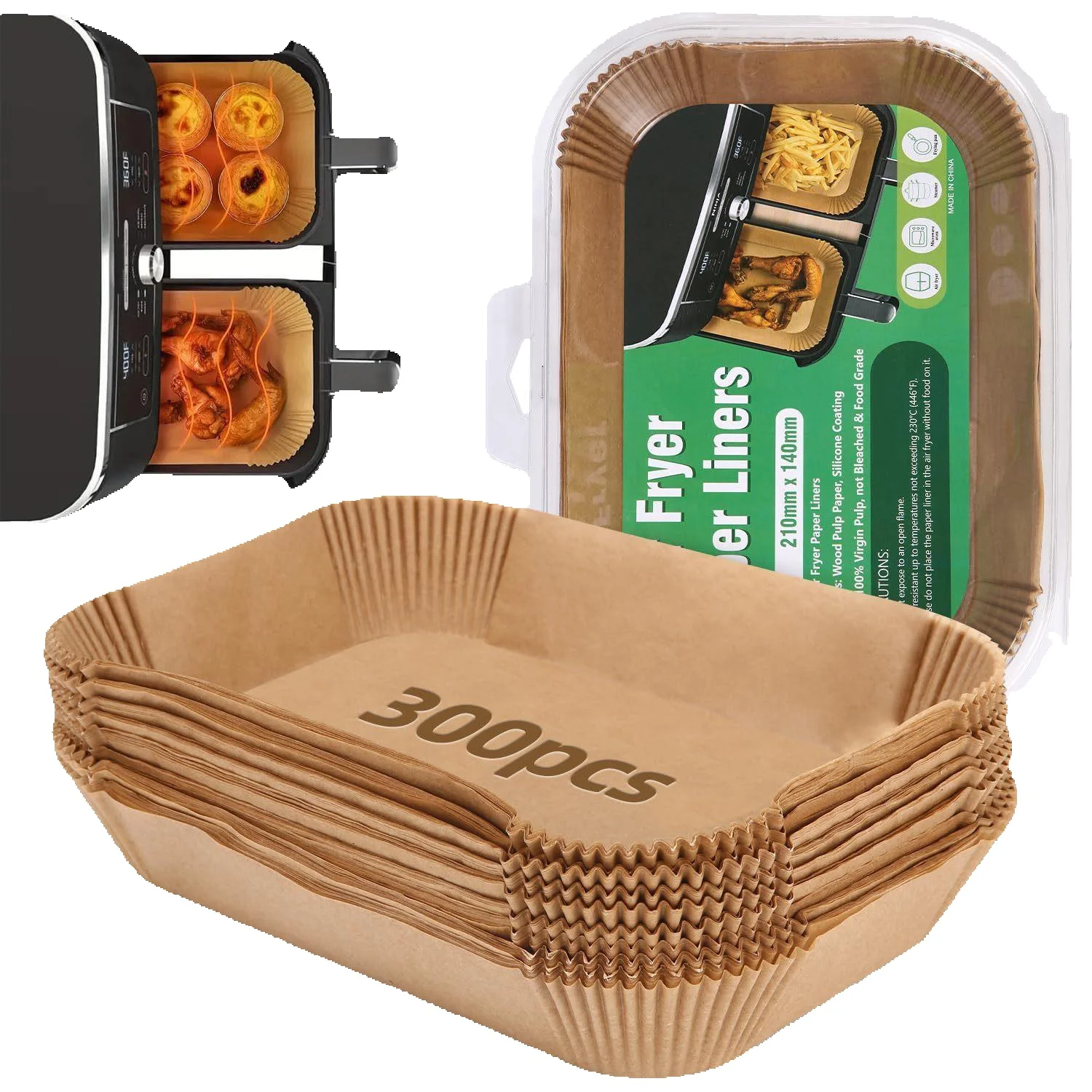300Pcs Air Fryer Disposable Paper Liners Rectangle, Non-Stick Baking Parchment Sheets for Oven Microwave Steamer Basket, Heat-Resistant Oil-Proof Silicone Coated Pan Protector, Gift for Home Cooks