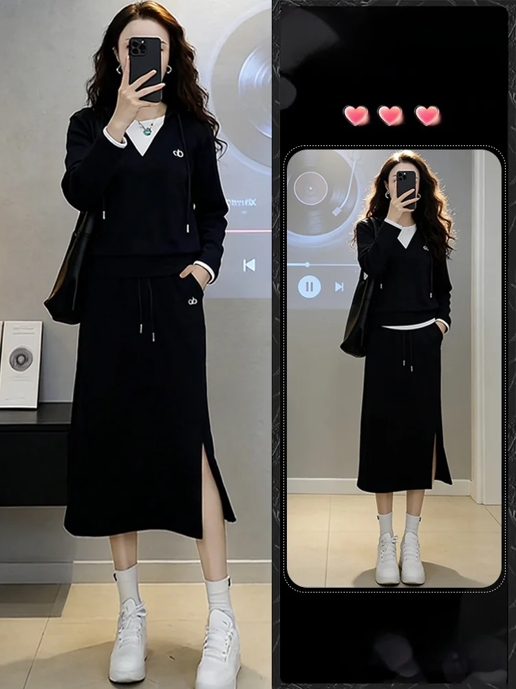 

Ele High Waist Skirt Set Casual Faion Women's Spring 2026 Breathable Midweight Non-Fur round Ne T-irt