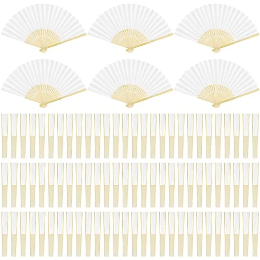 

Aodaer 90 Pieces Paper Folding Fans Bamboo Handheld Fans Paper Folded Fans for Wedding Gift, Party Favors, DIY, Home Decoration