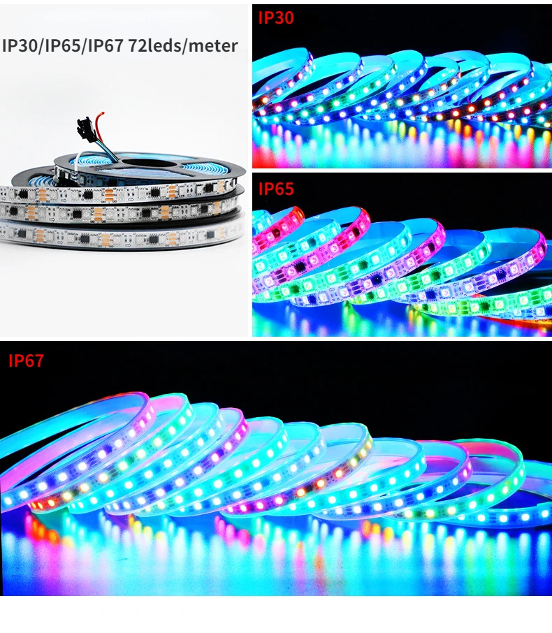 WS2811 RGB LED Strip Lights 5050 SMD Smart Addressable 30/60 LED/M External 1 IC Control 3 Leds White/Black PCB Led Tape 12V DC