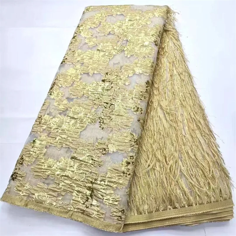 

Latest African Lace Fabric High Quality Embroidery Brocade Jacquard tassels Fabric French Tulle Nigerian Lace Fabric for Dress