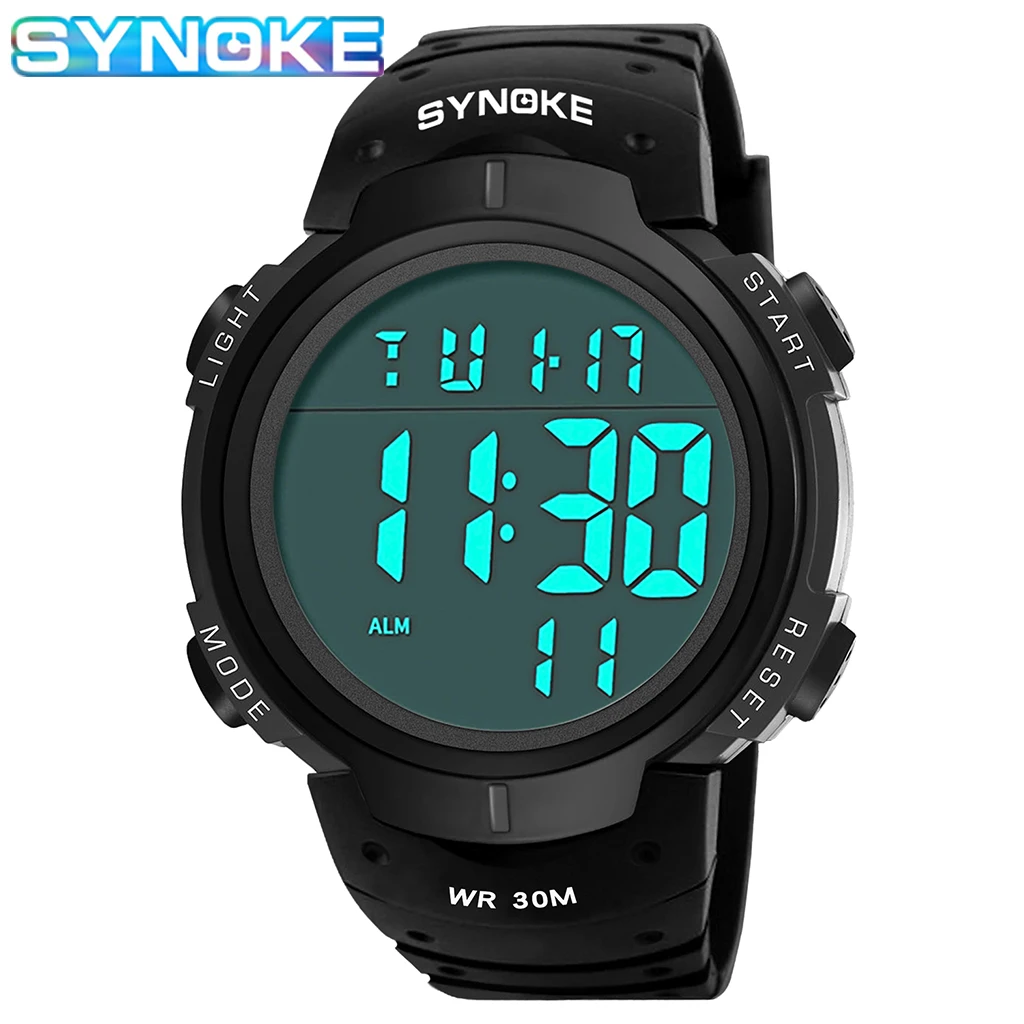 Watch Outdoor Sports Multifunctional Waterproof Shock Resistant Large Screen Display Luminous LED Digital Watch For Men Synoke