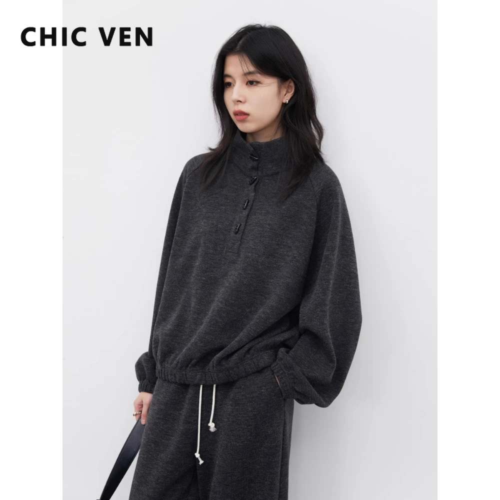 CHIC VEN Fashion Women Sweatshirt Sets New Loose Casual Stand Up Collar Pullover Female Casual Sweatpants Spring Autumn 2026