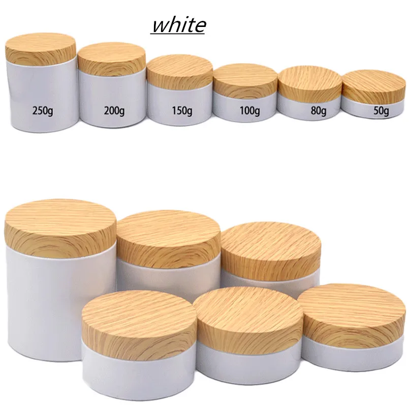 New100/120/150/200g/250g PET Cream Jar Imitation Wood Grain Lid Empty Cosmetic Container Refillable Facial Mask Pot Storage Jar