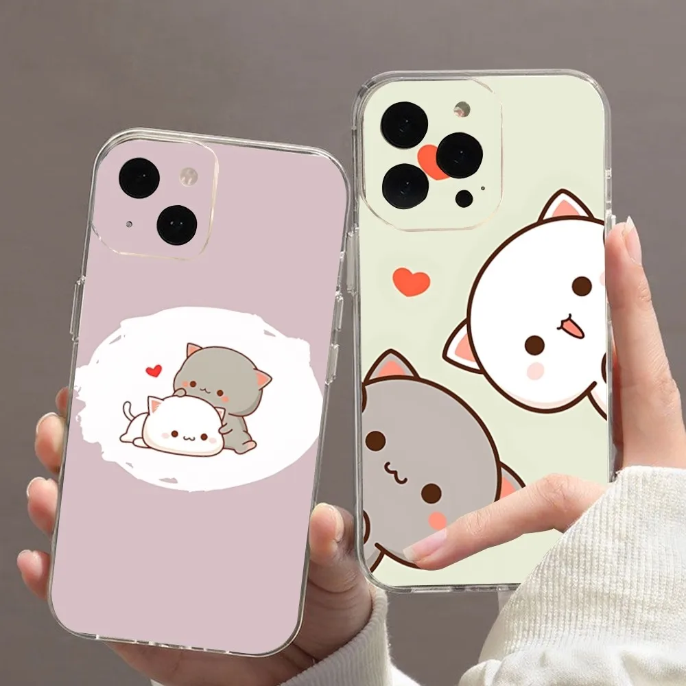 

Peach Mochi Cat Cartoon Phone Case For Iphone 15 11 16 14 Pro Max 7 8 Plus X Xr Xs Max Se2020 12mini Transparent Cover