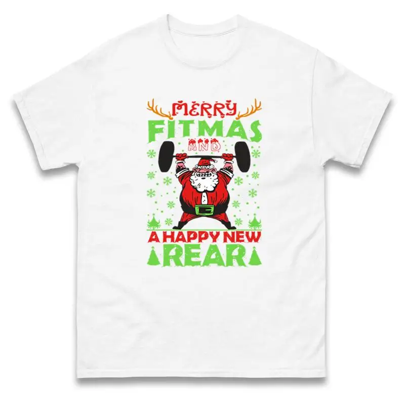 

Merry Fitmas And Happy New Rear Santa Christmas T Shirt Offensive