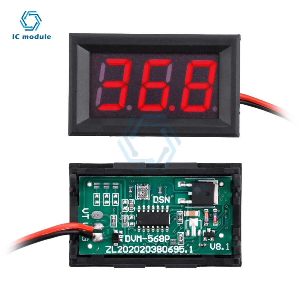 2 Wire Dc 5-120V LED Panel Digital Display Voltage Meter Voltmeter 3-Digit Suitable for Motorcycle Battery Monitor