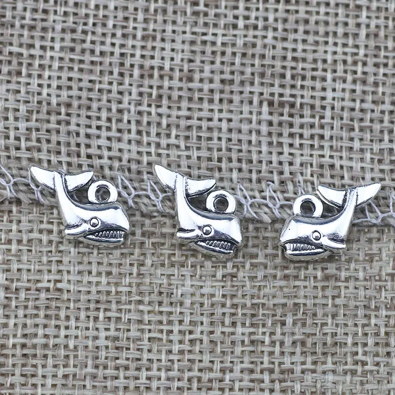 20pcs/lot 10*16mm Small Baby Shark Charm Pendant Antique Silver Color Animal Jewelry Accessories