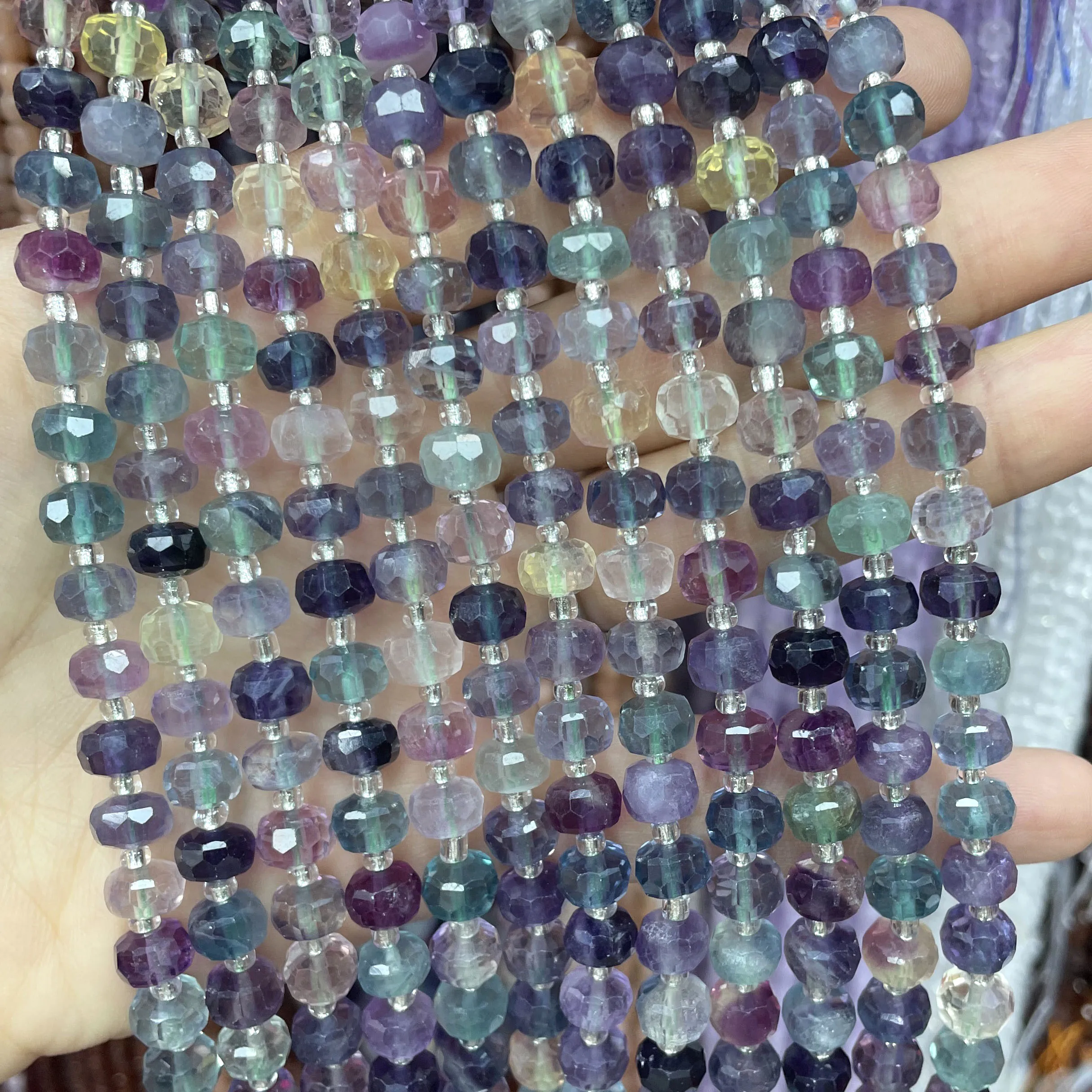 6X8MM Naturstein Facettierte Rundperlen aus lila Fluorit, lose Perlen für Schmuckherstellung, DIY Armband- und Halskettenzubehör – Detail 5