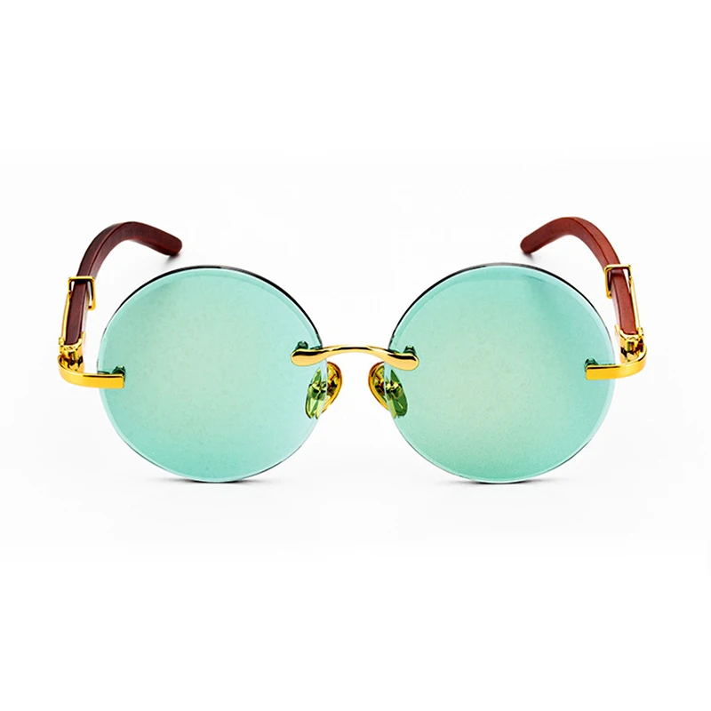 

Natural Crystal Green Sunglasses Mineral Lens Woman Round Rimless Glass Sunglasses Man Luxury Vintage Wooden Frame Anti Scratch