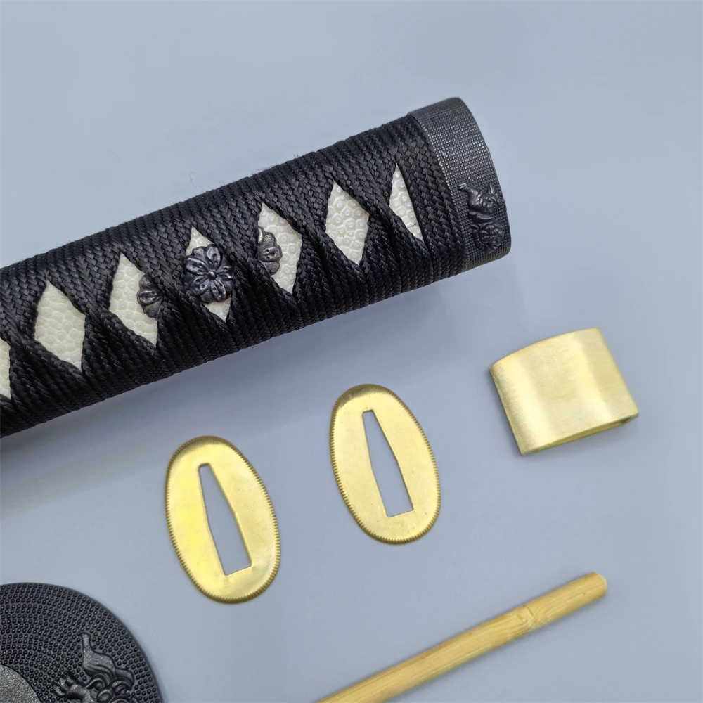 26cm*Real Rayskin Black Ito Handle Tsuka For Japan Samurai Katana/Wakizashi Sword Accessory Brass Habaki+Seppa Metal Fittings - view 4