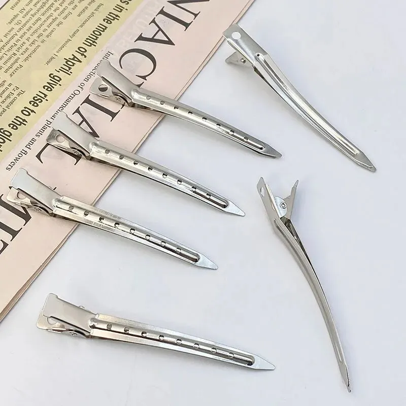 ヘアスタイリングとカラーリング用の金属製ダックビルクリップ、銀色、防錆、特別オファー