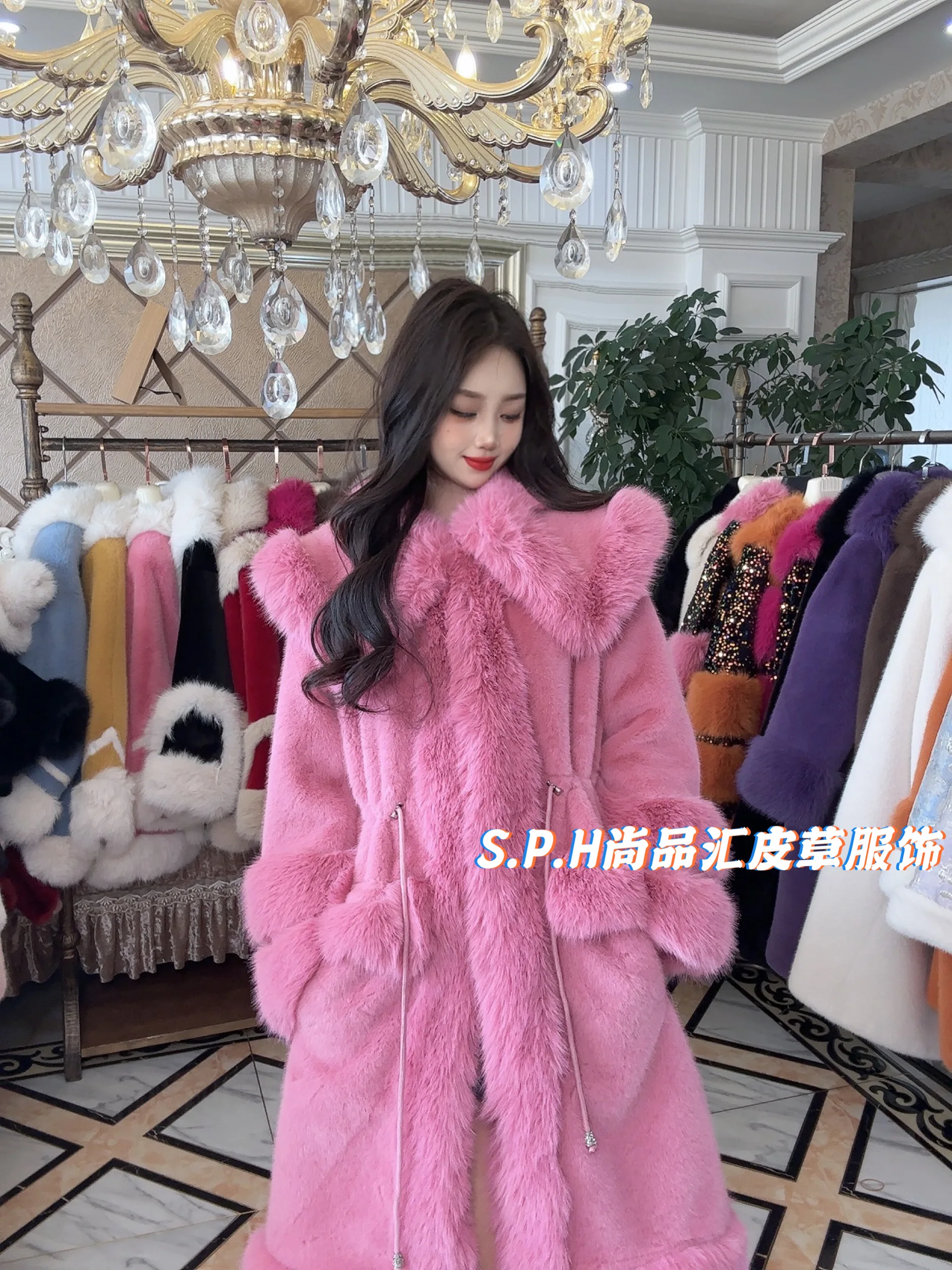 New Winter Fashion Fur Coat European Mink Sweet Toka Fox Fur Tight Waist Fur Collar Slimming Temperament Warm Women\'s Jackets