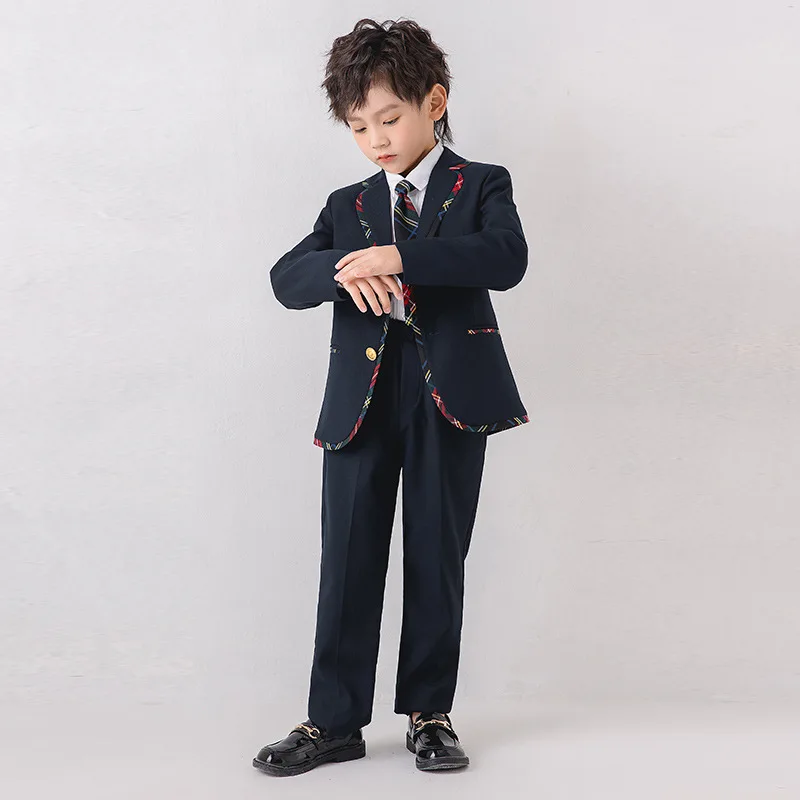Spring Autumn Boys School Uniform Children Formal Dress Toddler Student Clothes Sets Kids British Class Outfits