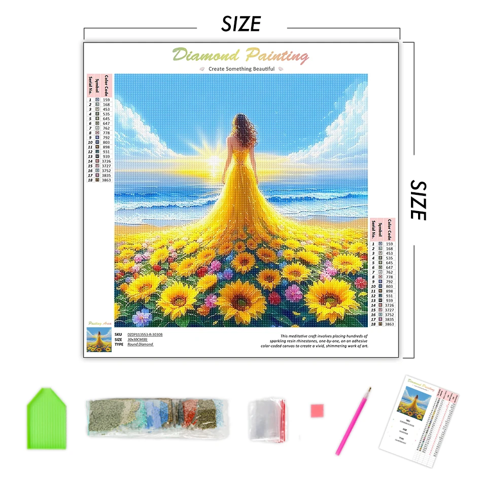 GATYZTORY 5D DIY Diamond Painting Complete Kit Sunflower Woman's Back to the Sun Rhinestones Diamond Embroidery Crystal Wall Art