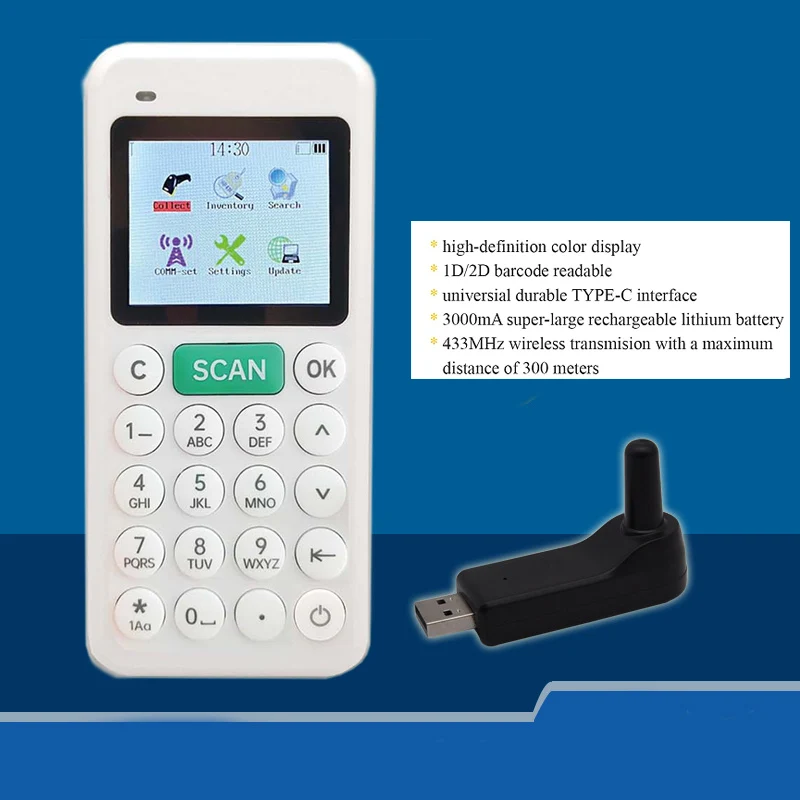 Imagem -04 - Handheld qr Code Scanner com Receptor Usb Coletor de Dados 2.4 Tela Lcd Contador de Inventário Preto Portátil 1d 2d