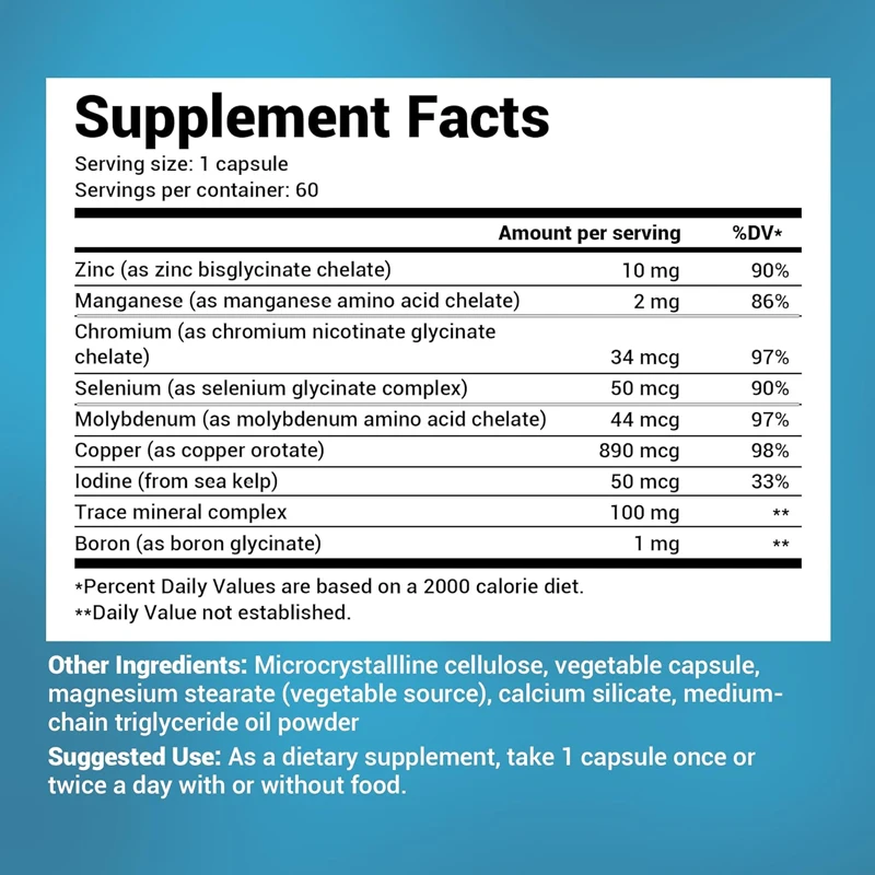 Complexo de aprimoramento mineral Trace - Contiene mais de 70 minerais saudáveis intensivos nutritivos - Suplementos dietéticos -60 cápsulas