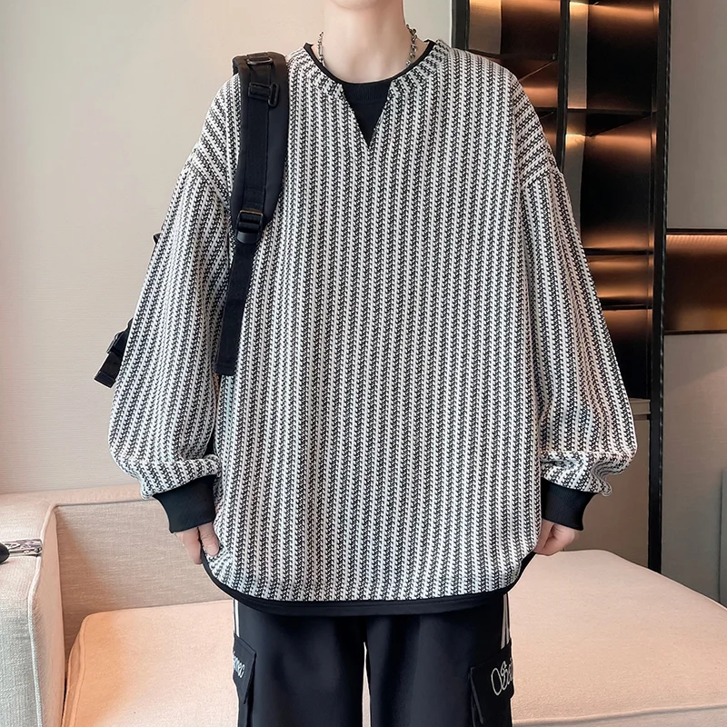 Men's Sweatshirt Casual Versatile Pullover V-neck Long-sleeved T-shirt Fake Two-piece Top