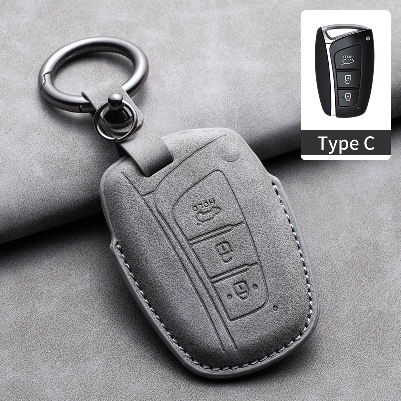 Leather Car Key Case Cover Shell for Hyundai Santa Fe Sport Ix45 Equus Centennial Genesis G80 Grandeur Azera 2013 2014 2015 2016