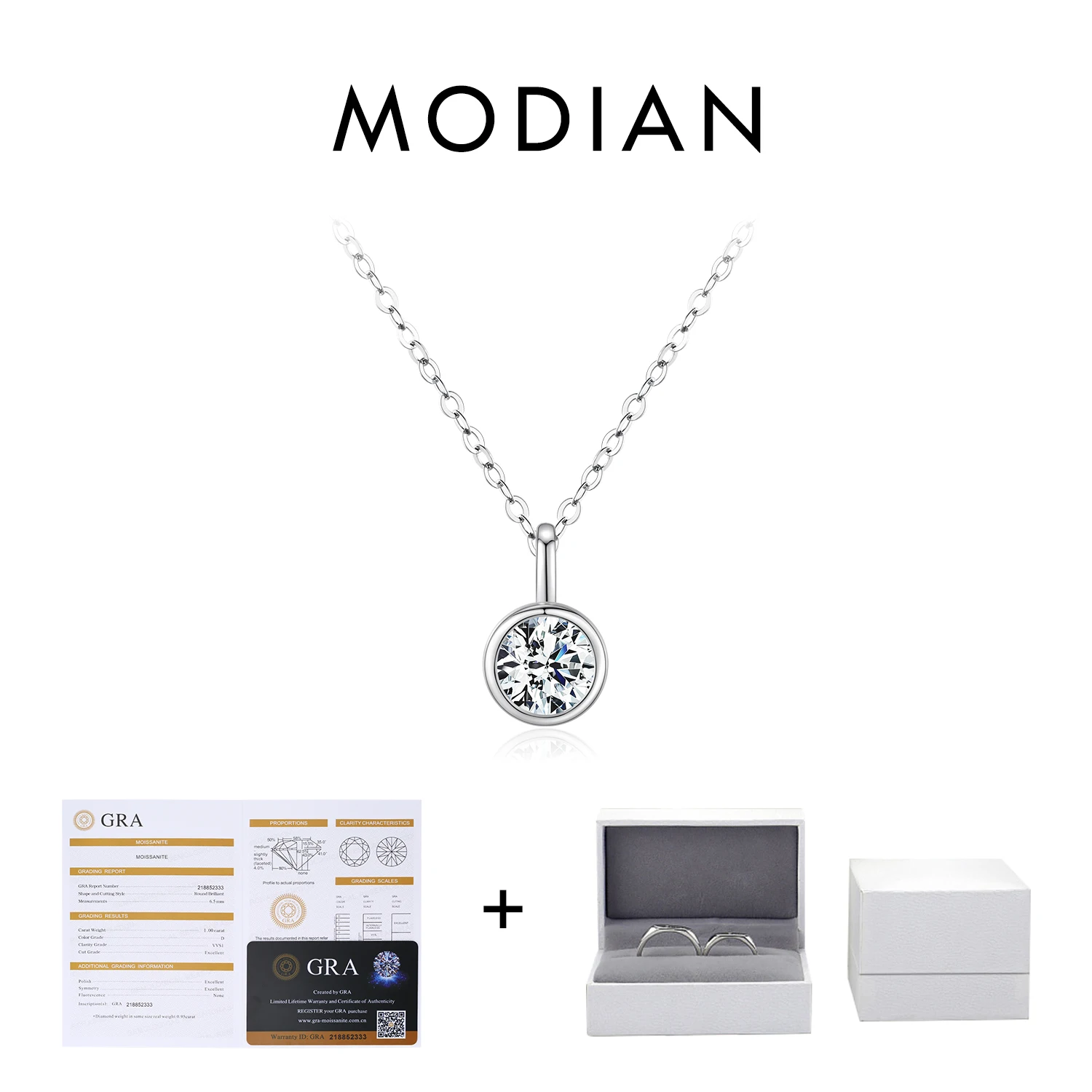 MODIAN 1 Carat D Color Round Bezel Setting Moissanite Pendant Necklace 925 Silver Lab Diamond Women Jewelry With Certificate Box
