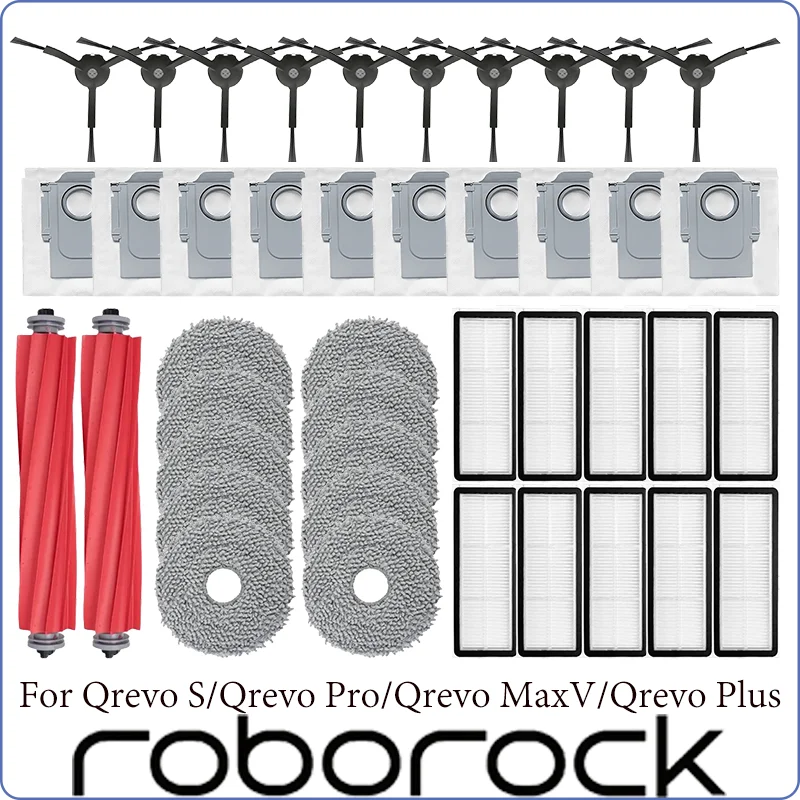 Fit For (Roborock Qrevo S, Qrevo Pro, Qrevo MaxV, Qrevo Plus) Vacuum Parts Main Roller Side Brush Filter Mop Pad Cloth Dust Bag