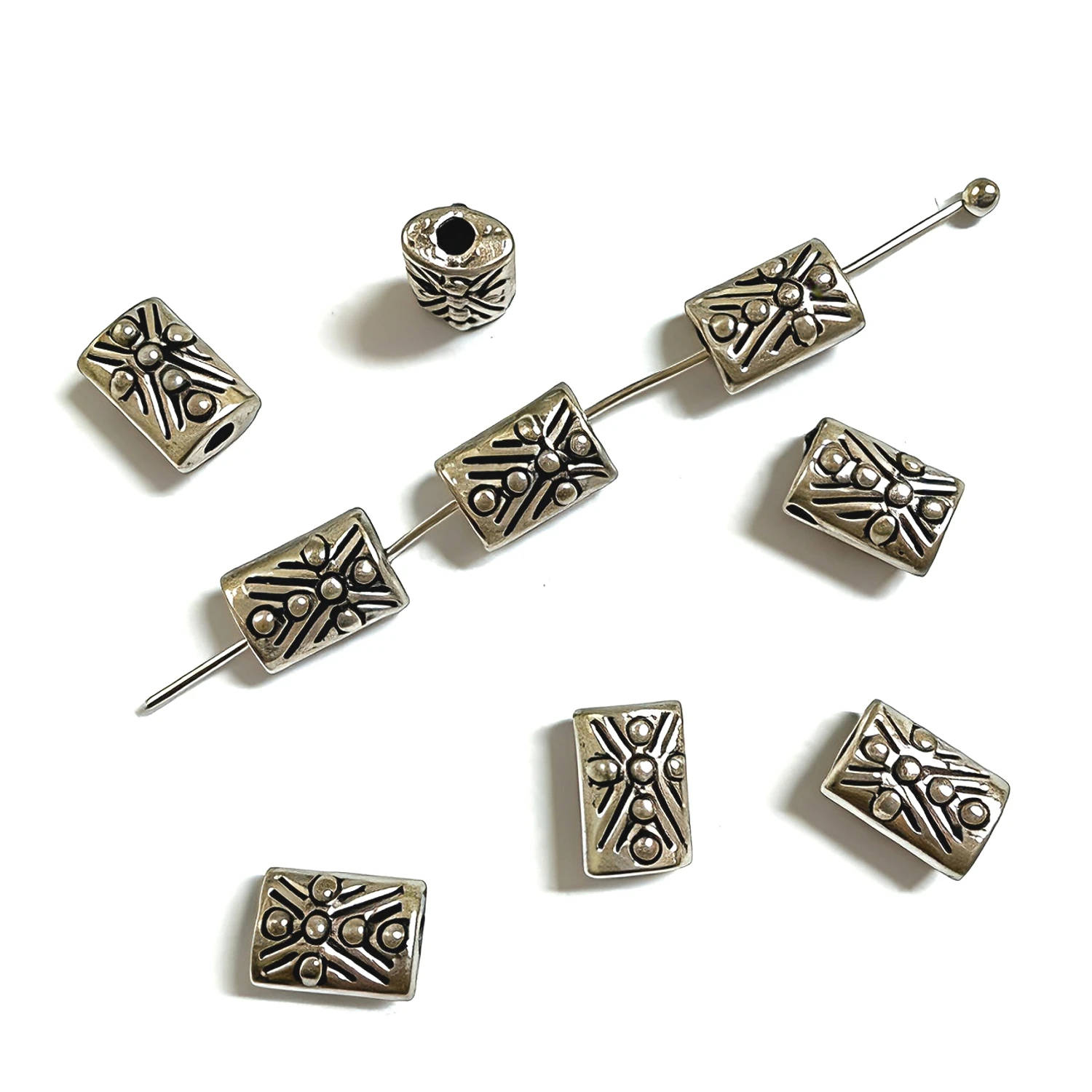 30PCS 8x5mm DARK SILVER TONE 8MM LONG SPACER BEADS H3646