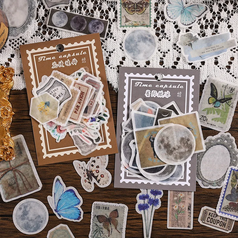 MOHAMM 40 Sheets Washi Paper Sticker Flower Butterfly Decal Creative Handbook Material