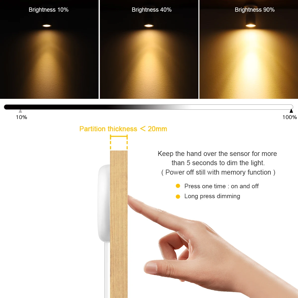 أسود/أبيض قذيفة أضواء LED صغيرة مصباح كابينة لغرفة المعيشة خزانة الكتب الإضاءة عكس الضوء اللمس التبديل التحكم بقعة ضوء 12 فولت #3