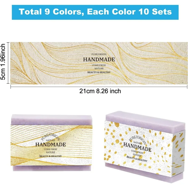 90pcs Soap Wrappers 9 Styles Soap Packaging Paper Wave Soap Wrap Paper Tape Vertical Soap Paper Tag Soap Sleeves Covers