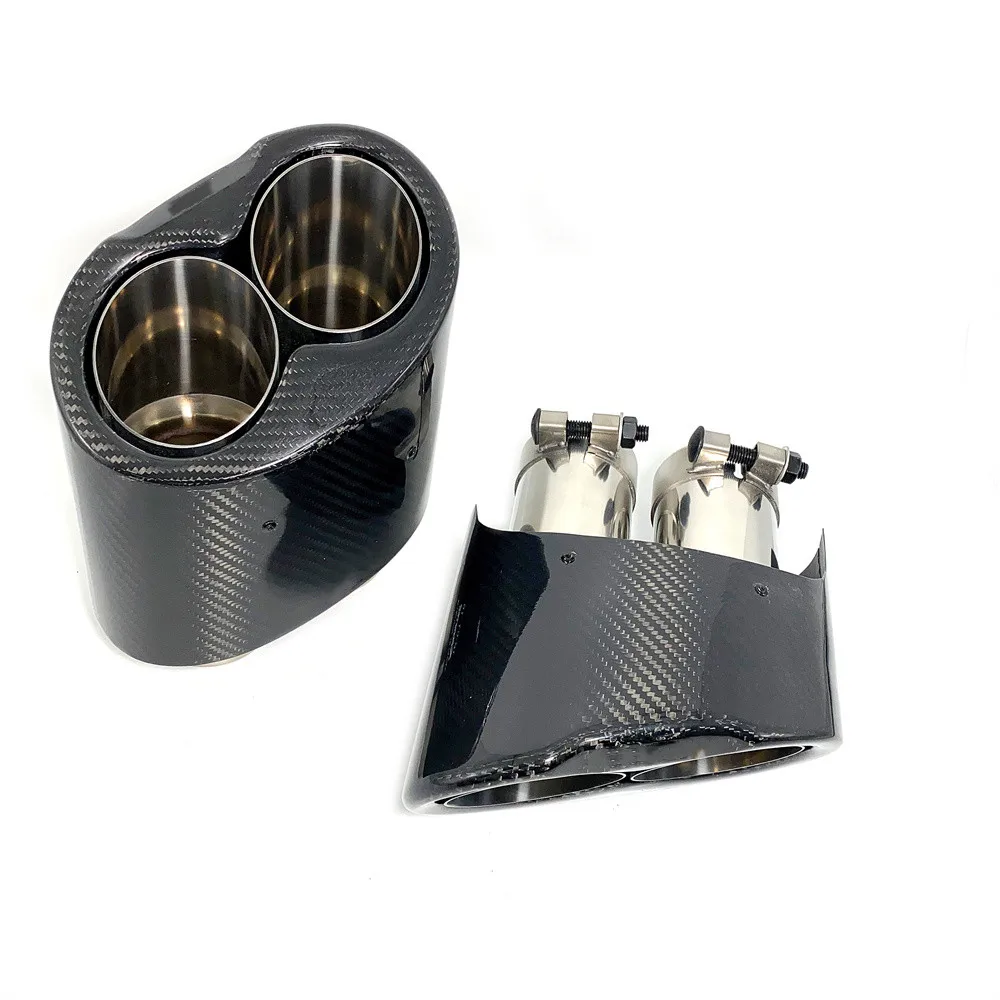 Glossy Carbon Fiber Exhaust Tip For Audi RS3 RS4 RS5 RS6 RS7 A3 A4 A5 A6 A7 Double Inner Muffler Tip S3 S4 S5 S6 Exhaust System