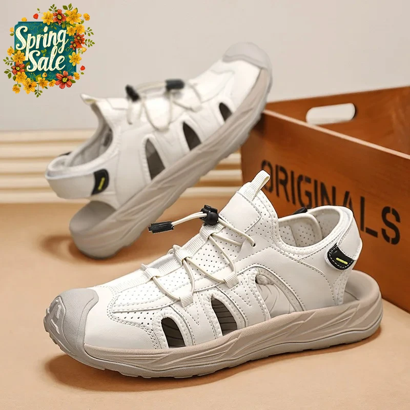 

Large Size Casual Leather Sandals Breathable Open-Toe Outdoor Men's Flip Flops Summer New Style Hollow out Comfortable Beach...