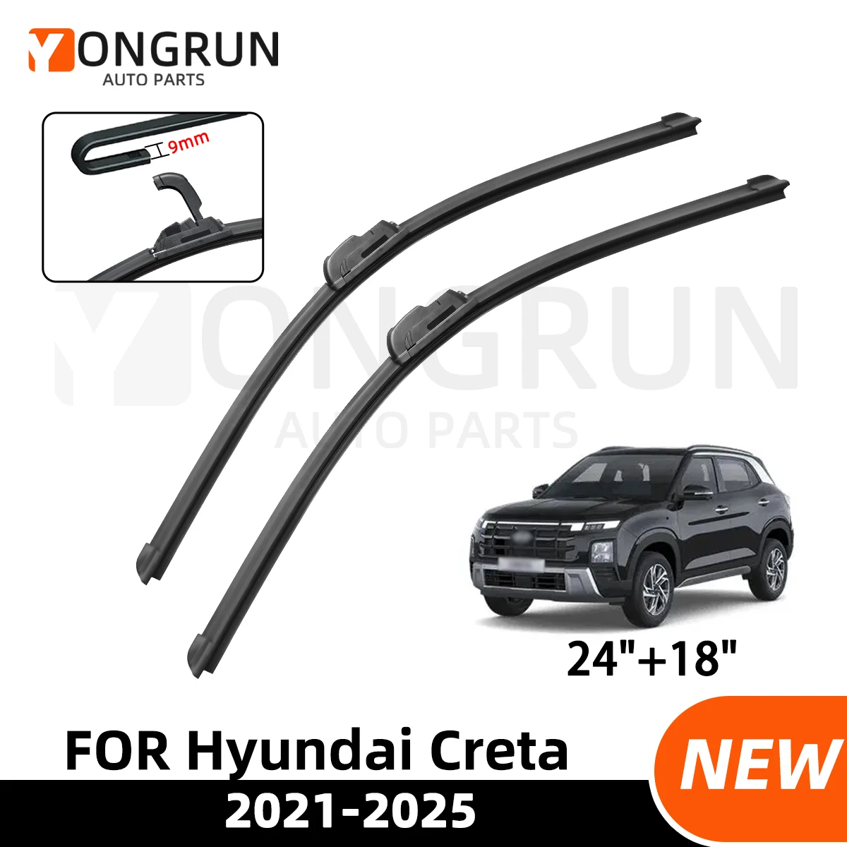 

YONGRUN 2PCS Automotive Front Windshield Wiper Blades Suitable For Hyundai Creta 2021-2025 Automotive Parts 2022 2023 2024